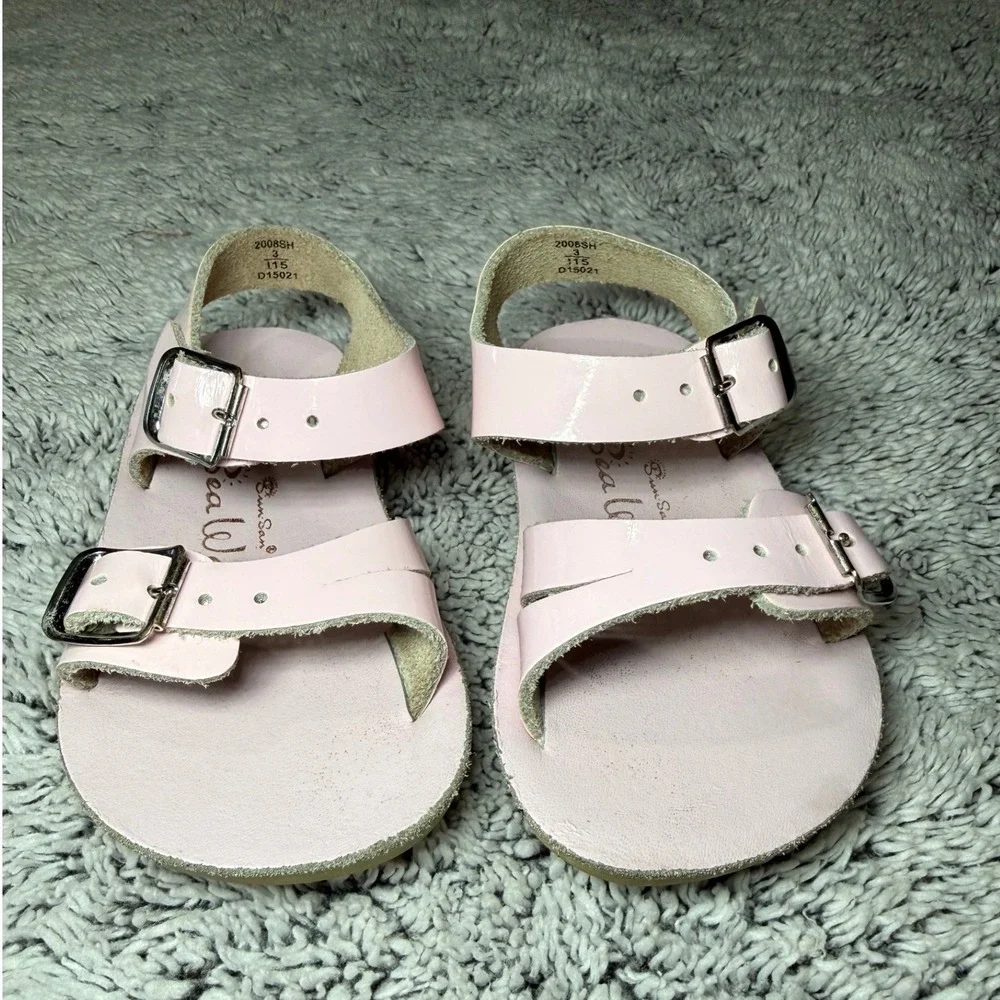 Sun-San Sea Wees Saltwater Sandals Shiny Pink Patent Leather Baby Toddler Size 3